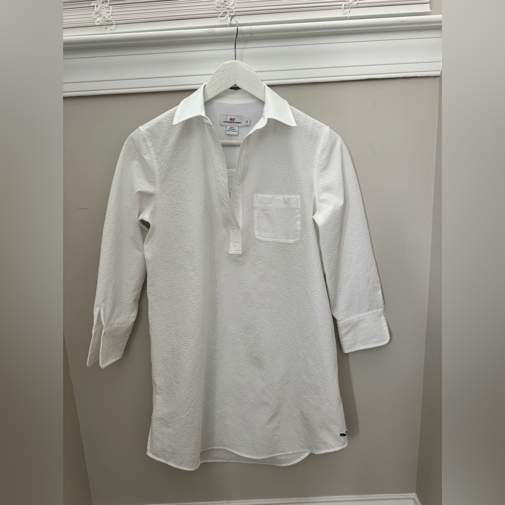Vineyard Vines White Nautical Coastal V Neck Swim Coverup With Pocket